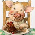 Pig eating chocolate cake cross stitch kit for beginners