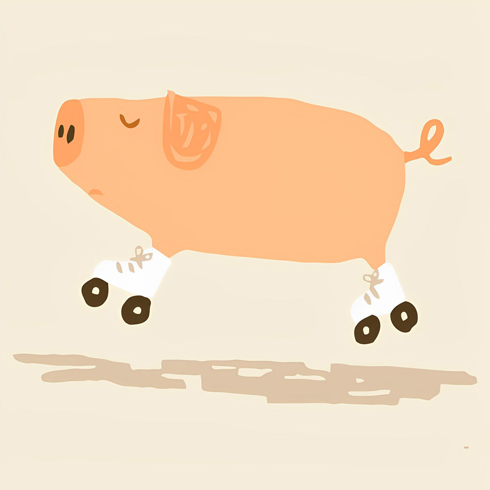 Pig on roller skates cross stitch kit for beginners