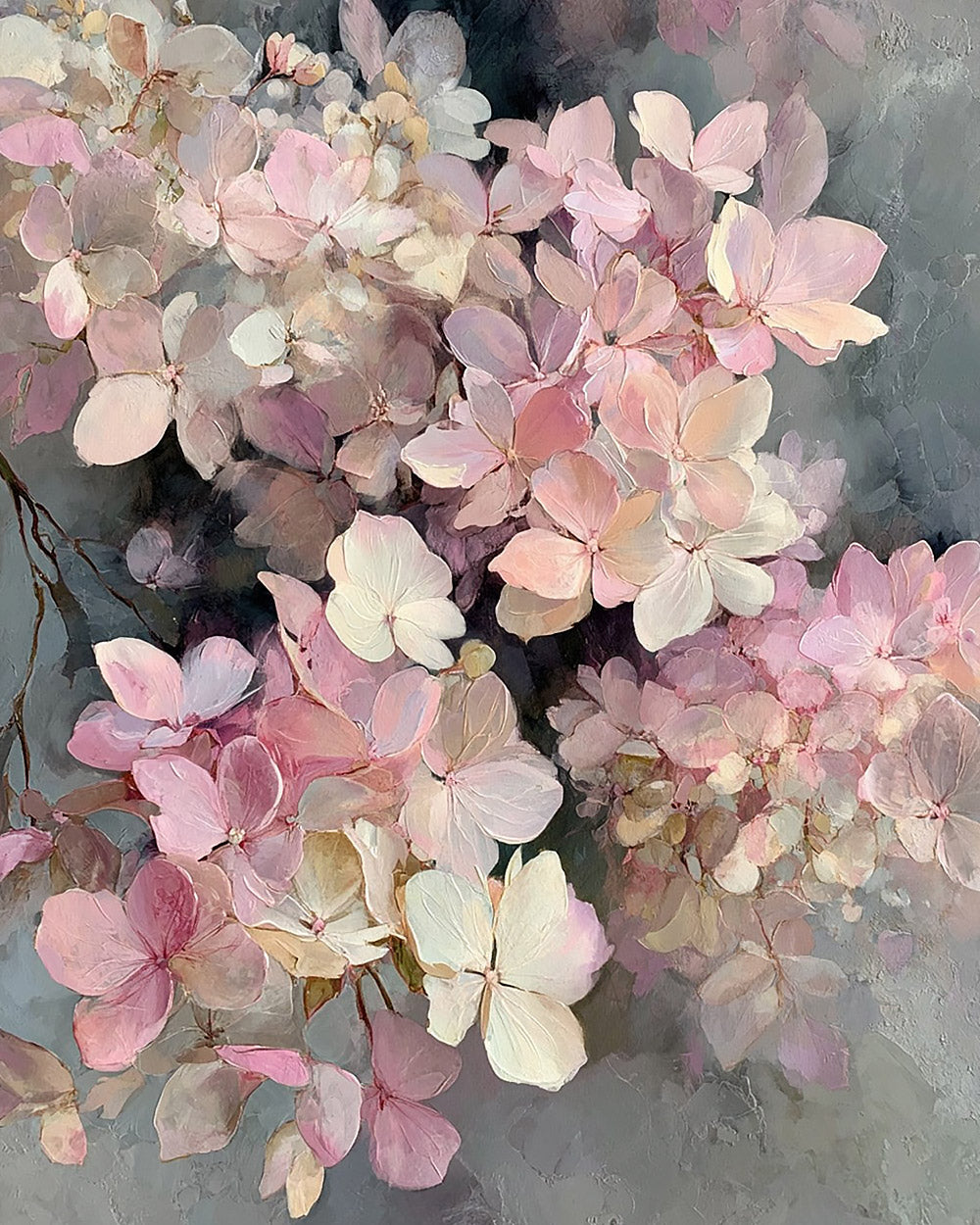 Pink and cream hydrangeas cross stitch kit for beginners