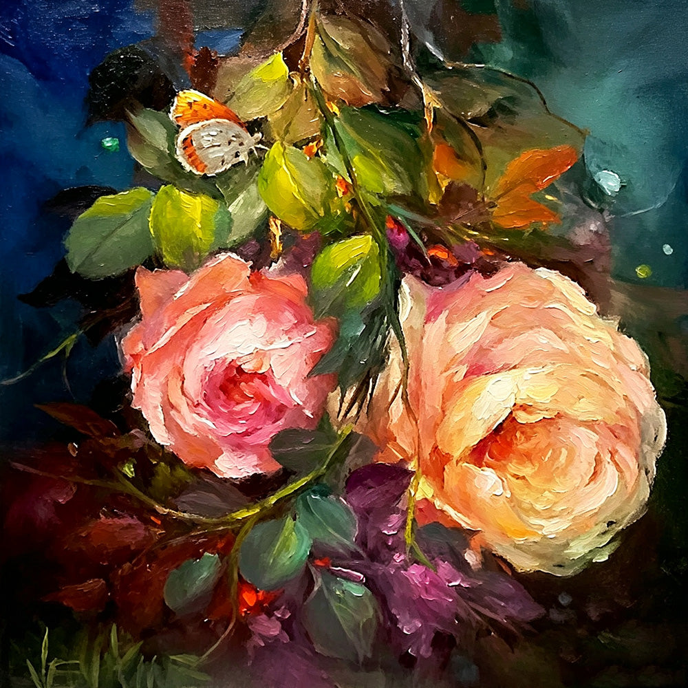 Pink and orange roses cross stitch kit for beginners