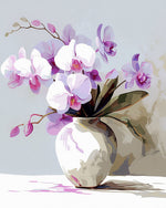 Pink and white orchids in a white vase cross stitch kit for beginners