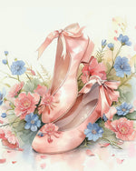 Pink ballet shoes and flowers cross stitch kit for beginners