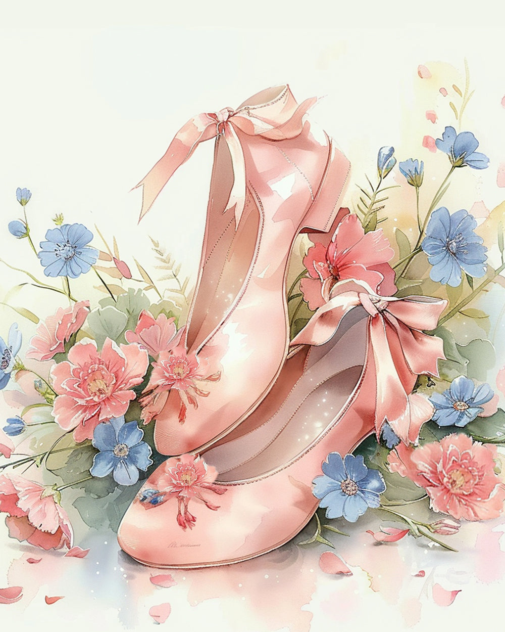 Pink ballet shoes and flowers cross stitch kit for beginners