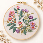Pink blooms and letter k embroidery kit