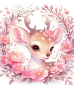 Pink blossom fawn portrait cross stitch kit for beginners