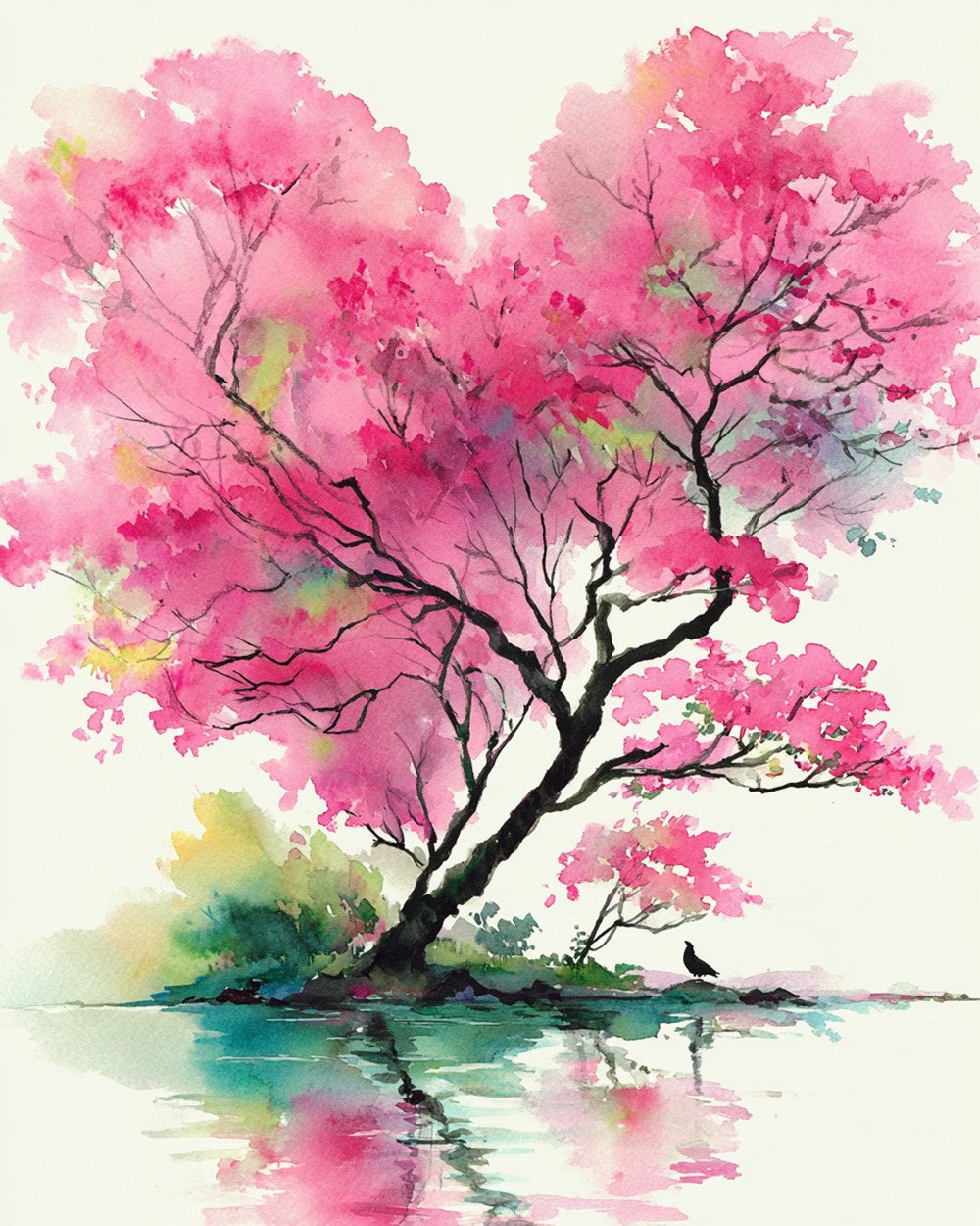 Pink blossom tree by the water cross stitch kit for beginners