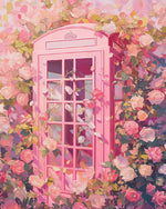 Pink british phone box and roses cross stitch kit for beginners