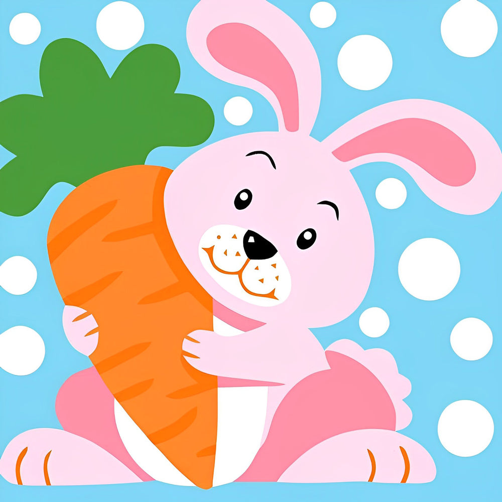 Pink bunny hugging carrot cross stitch kit for beginners