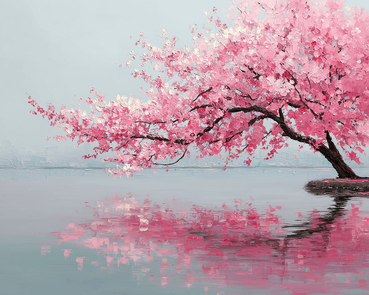 Pink cherry blossom by the lake paint by numbers kit for beginners