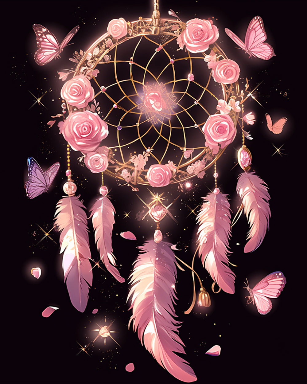 Pink dreamcatcher with roses cross stitch kit for beginners
