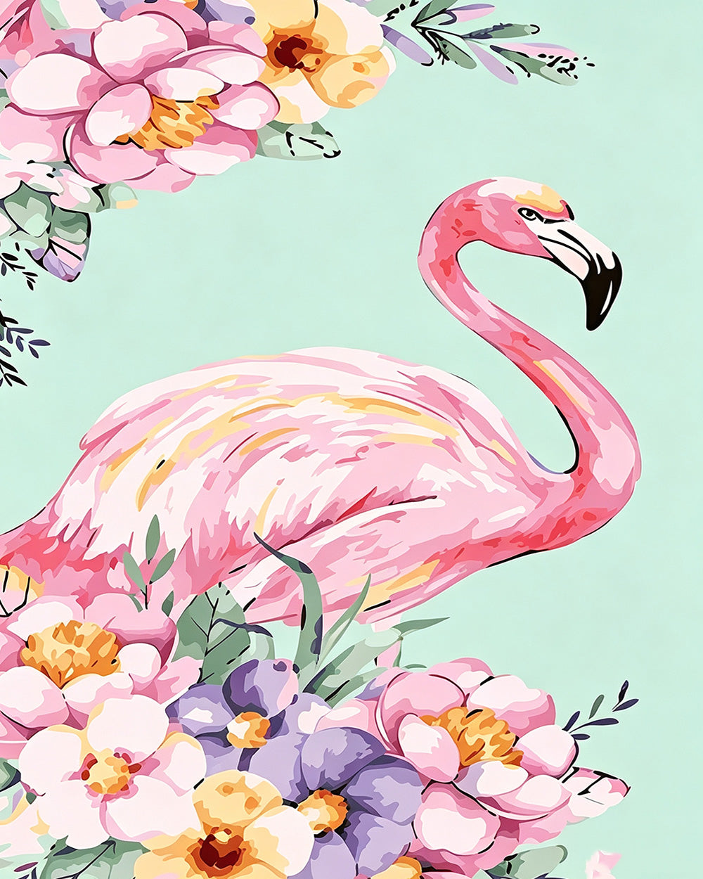 Pink flamingo and floral bouquet paint by numbers kit for beginners