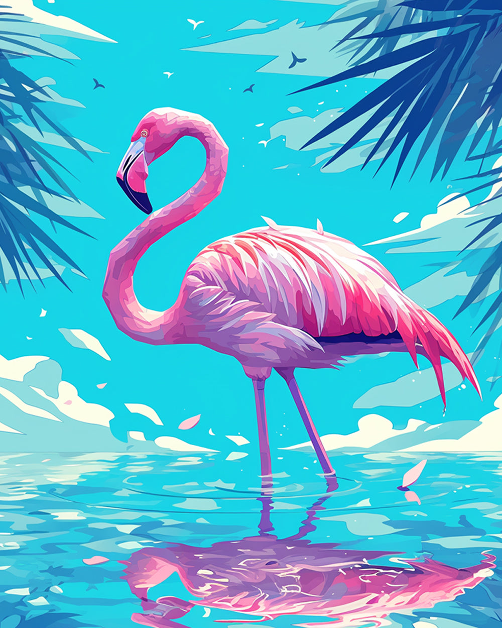 Pink flamingo in water cross stitch kit for beginners