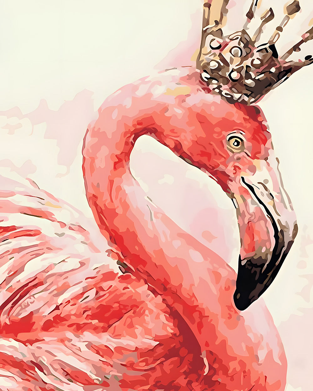 Pink flamingo with a crown cross stitch kit for beginners