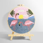 Pink flamingos by the sea punch needle kit for beginners