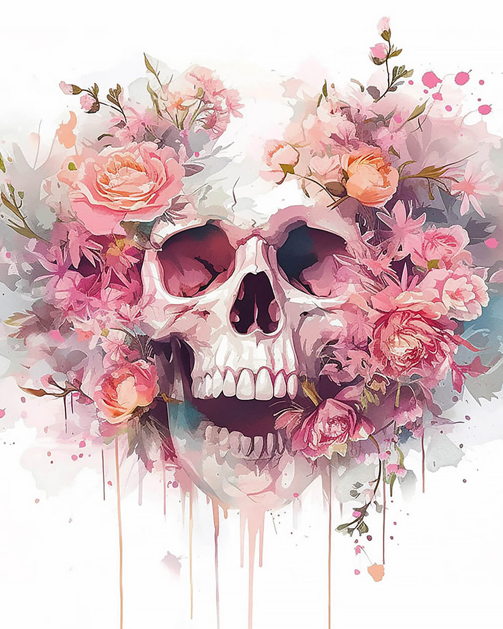 Pink floral watercolour skull cross stitch kit for beginners