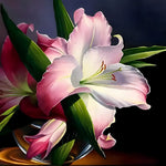 Pink lily flower close-up cross stitch kit for beginners