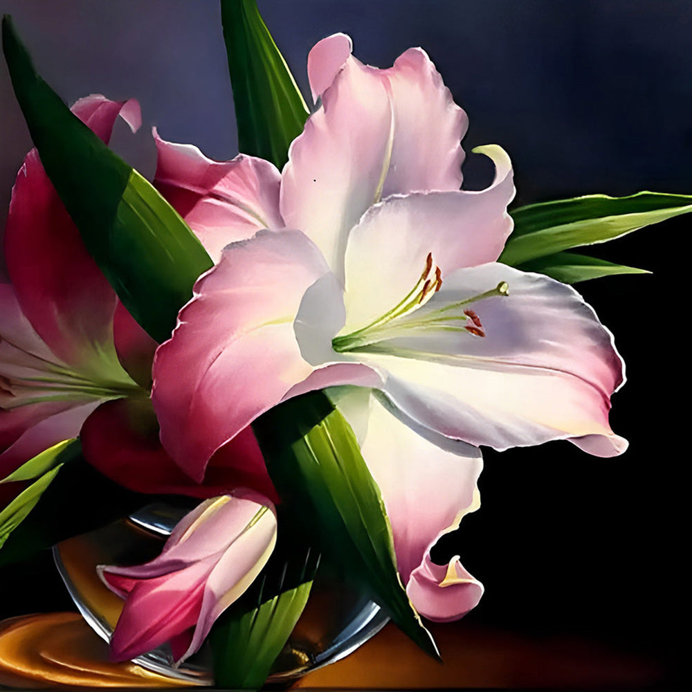 Pink lily flower close-up cross stitch kit for beginners