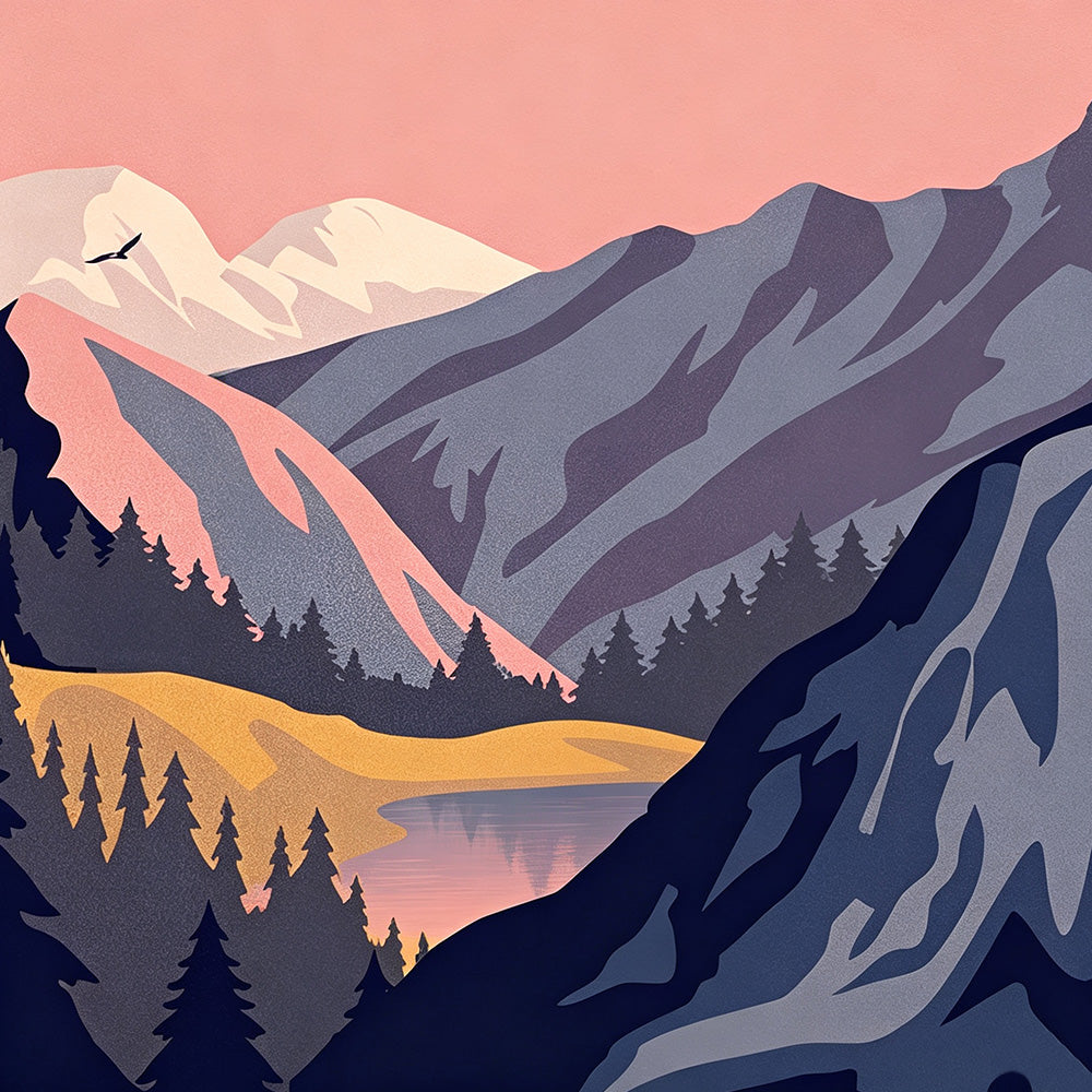 Pink mountain lake cross stitch kit for beginners