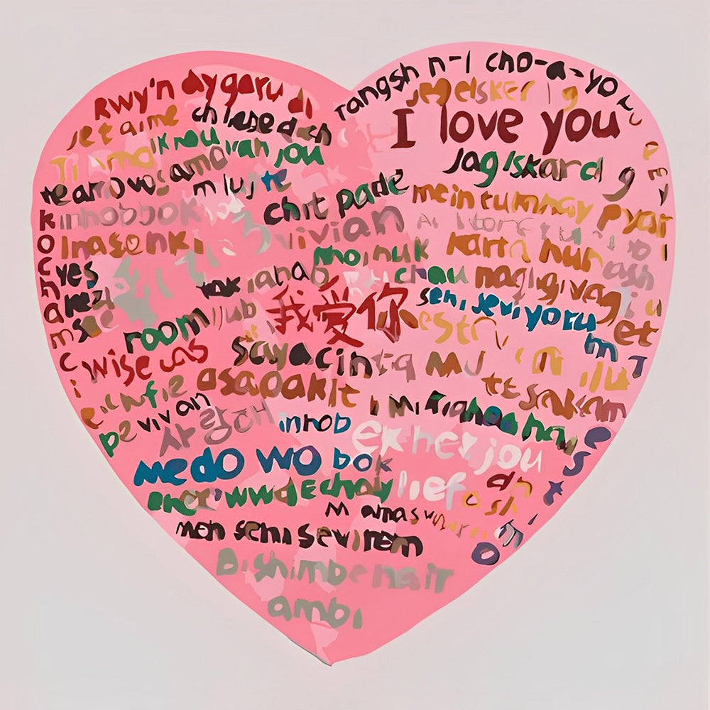 Pink multi language i love you heart cross stitch kit for beginners