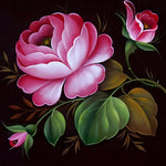 Pink rose and buds on dark background cross stitch kit for beginners