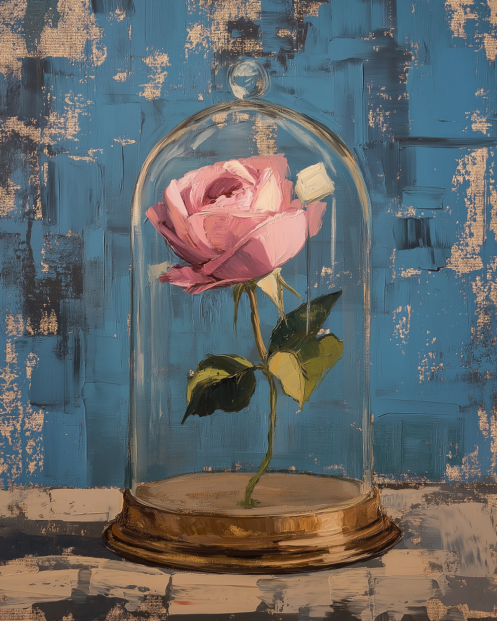 Pink rose under a glass dome paint by numbers kit for beginners