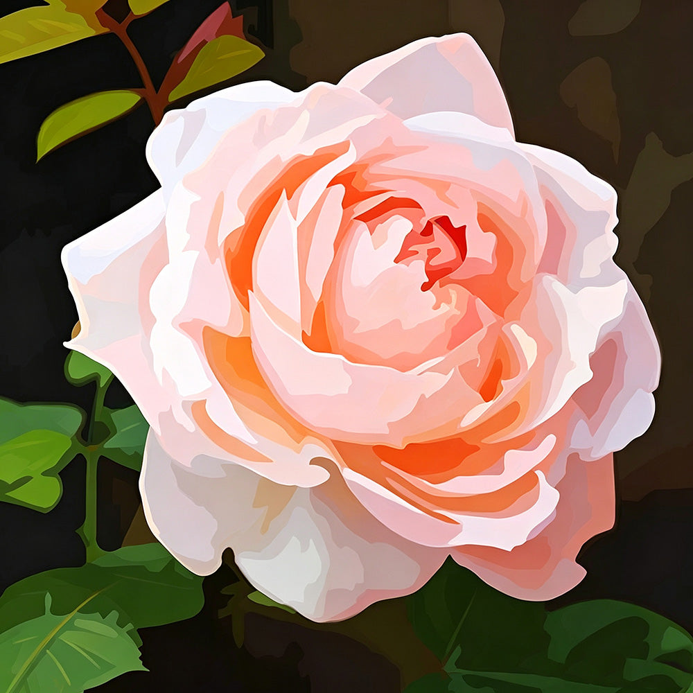 Pink rose with green leaves cross stitch kit for beginners