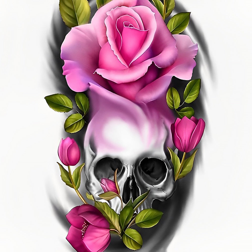 Pink roses and grey skull cross stitch kit for beginners