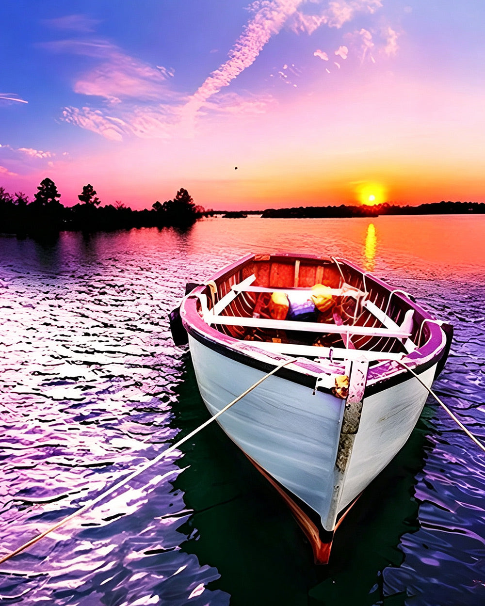 Pink sunset boat cross stitch kit for beginners