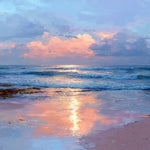 Pink sunset over ocean waves cross stitch kit for beginners