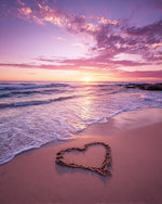 Pink sunset shoreline with sand heart cross stitch kit for beginners