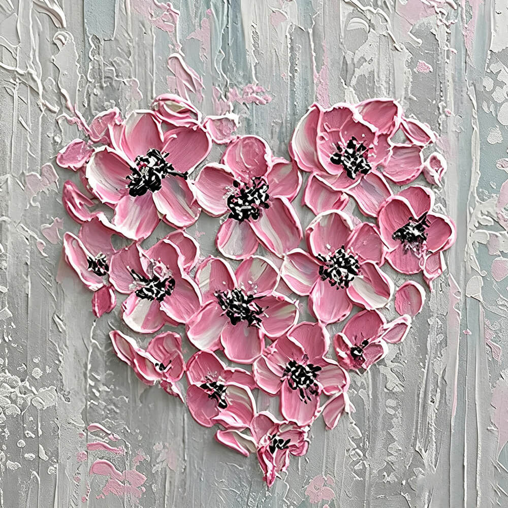 Pink textured floral heart cross stitch kit for beginners