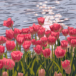 Pink tulips by the water paint by numbers kit for beginners