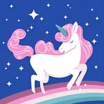 Pink unicorn galloping in the stars cross stitch kit for beginners