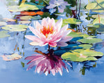 Pink water lily with reflection cross stitch kit for beginners