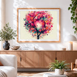 Finished pink watercolour blossom tree paint by numbers artwork displayed as home decor