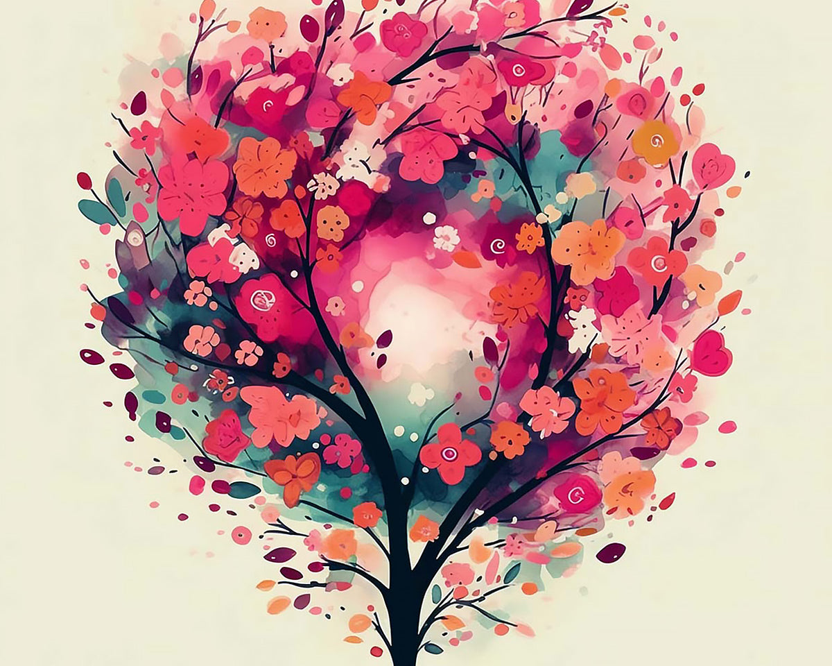 Pink watercolour blossom tree paint by numbers kit for beginners