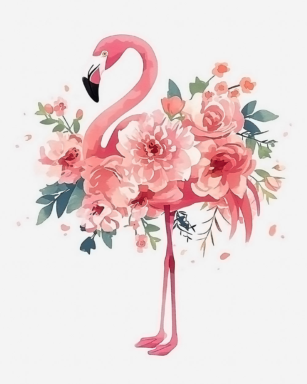 Pink watercolour floral flamingo paint by numbers kit for beginners