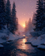 Pink winter forest sunset cross stitch kit for beginners