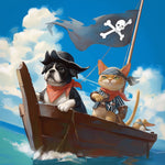 Pirate dog and cat in a boat cross stitch kit for beginners