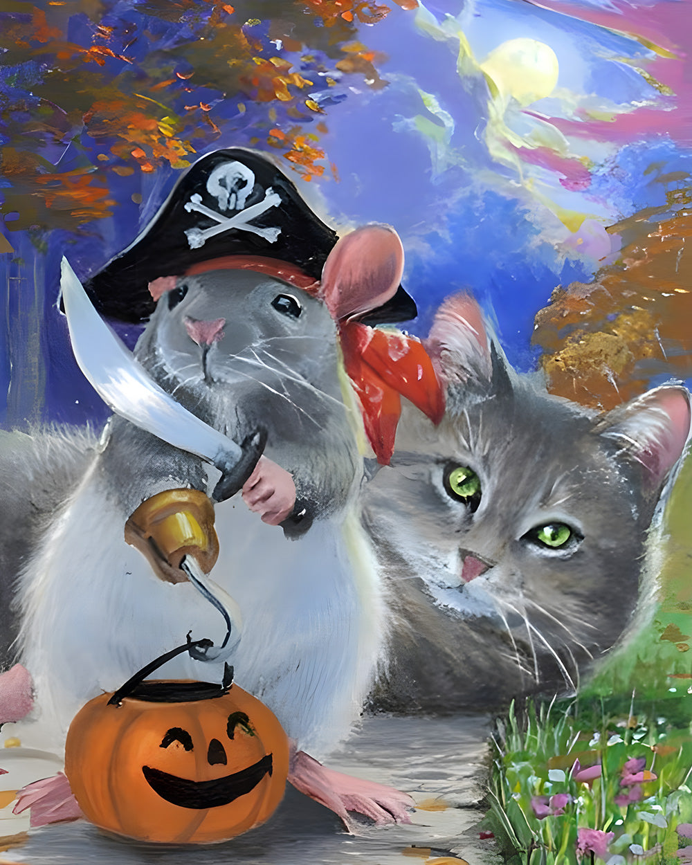 Pirate mouse and cat cross stitch kit for beginners