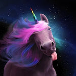 Playful cosmic unicorn with rainbow mane cross stitch kit for beginners