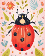 Playful ladybird on pink background cross stitch kit for beginners