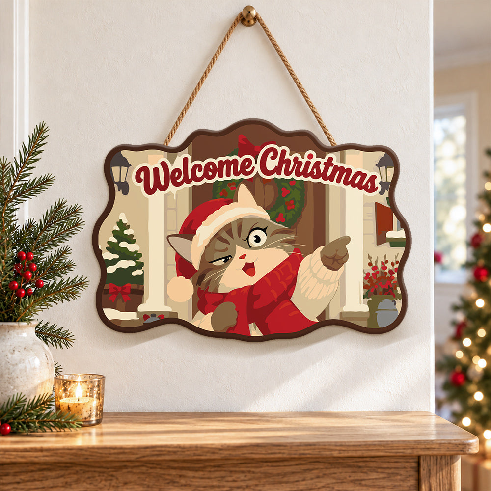 Pointing santa cat paint by numbers door hanger as indoor wall decor