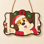 Pointing santa dog paint by numbers door hanger finished design
