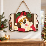 Pointing santa dog paint by numbers door hanger as indoor wall decor