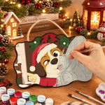 Pointing santa dog paint by numbers door hanger painting process