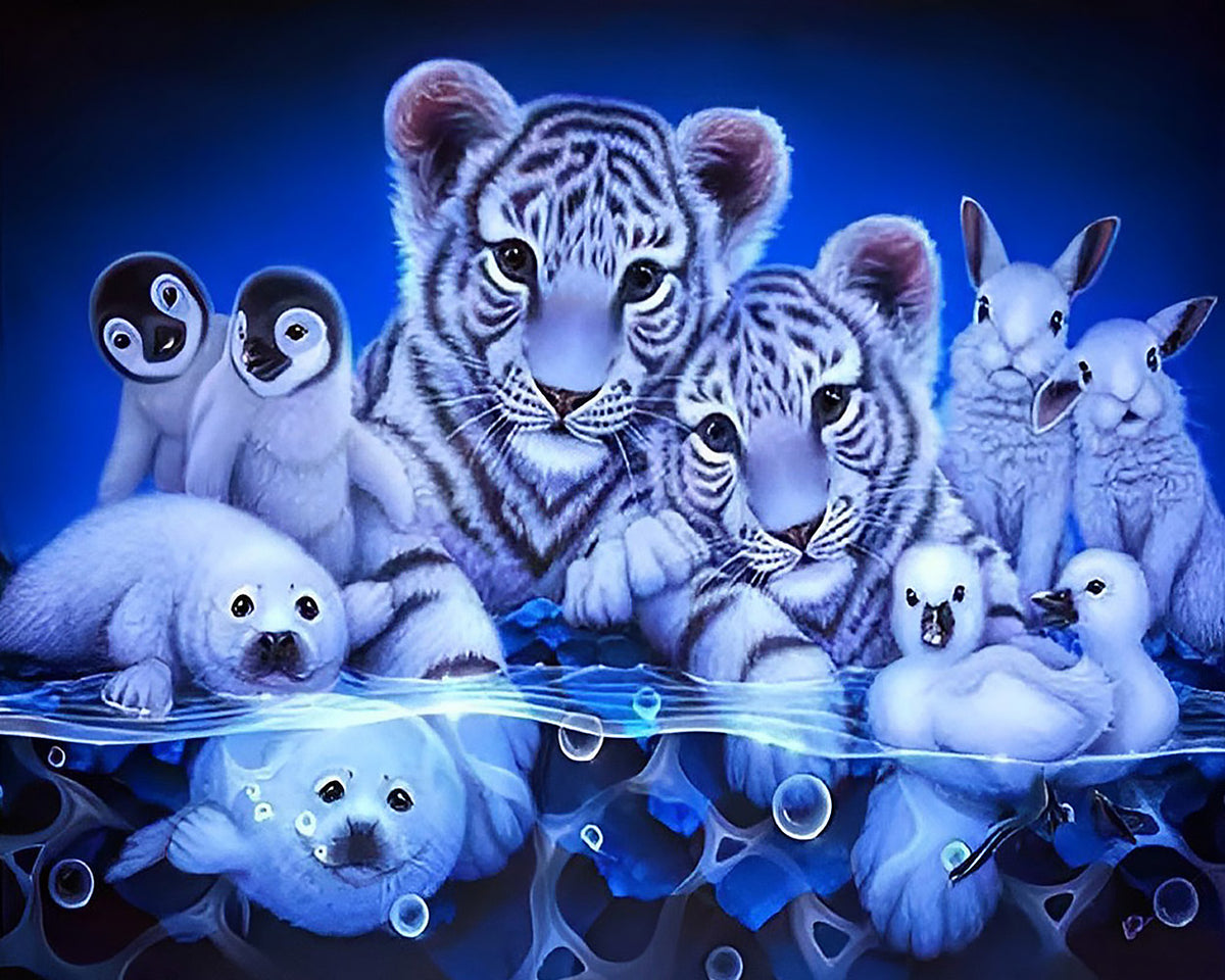 Polar animal cubs collage cross stitch kit for beginners
