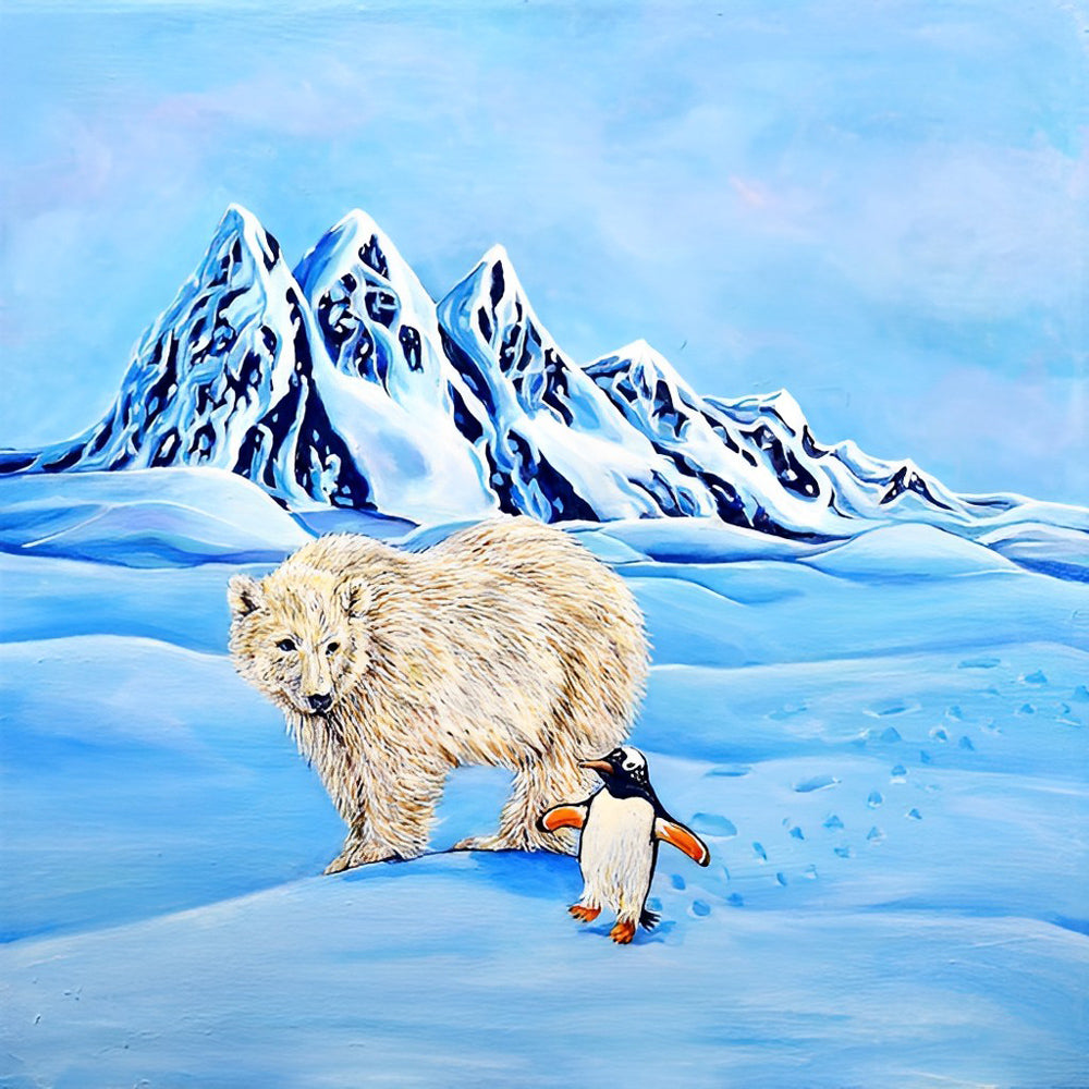 Polar bear and penguin in snow cross stitch kit for beginners
