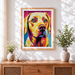 Finished pop art beagle cross stitch artwork displayed