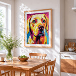 Pop art beagle paint by numbers artwork displayed on wall as home decor
